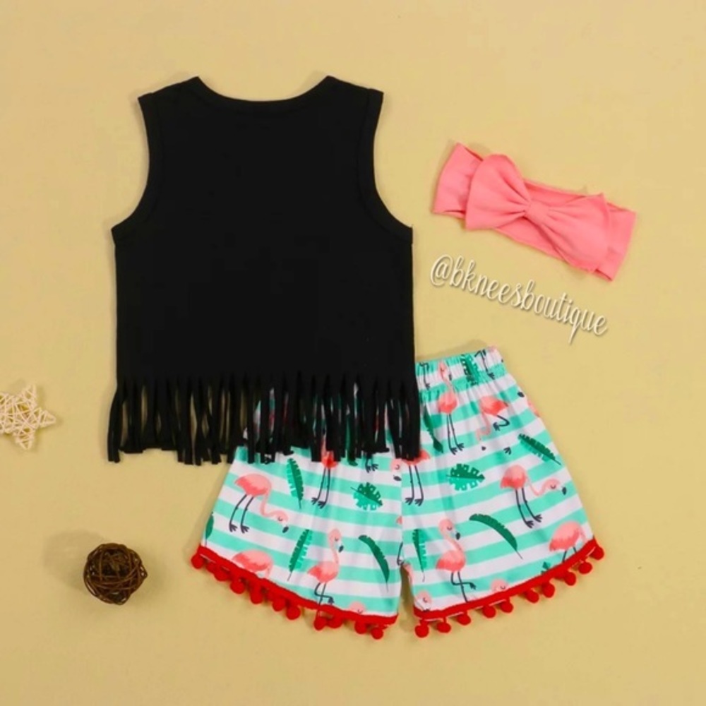 Toddler Girl Celebrate Fun Flamingo Toddler Girl Tassel Matching Boutique Set - Picture 2 of 3